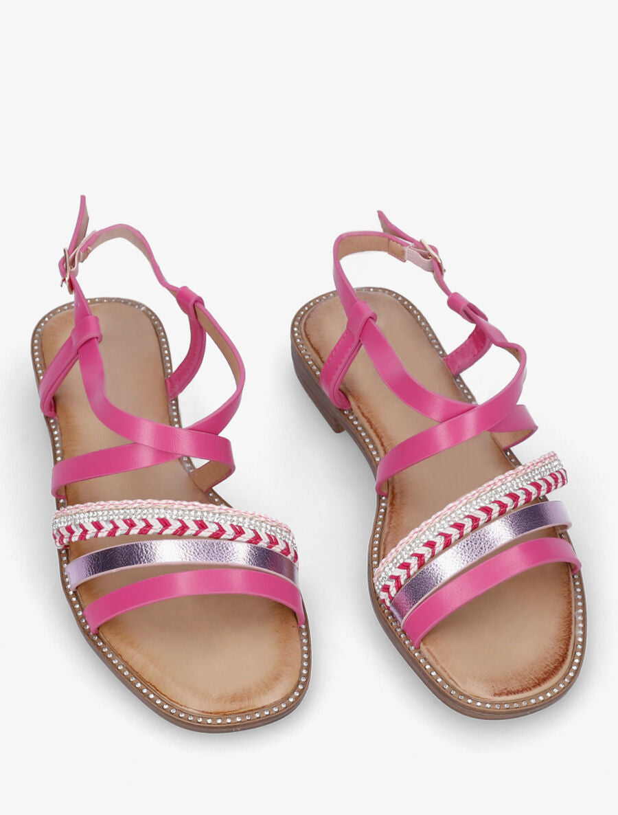 Nu-pieds à tresse et strass - Fushia - 4