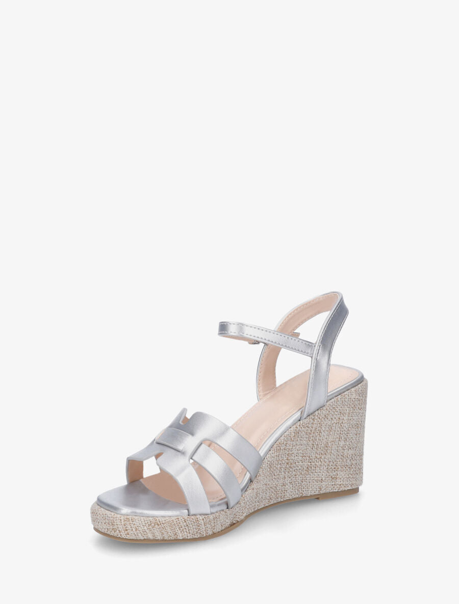 Sandales compensées hautes à brides entrelacées - Argent - 3