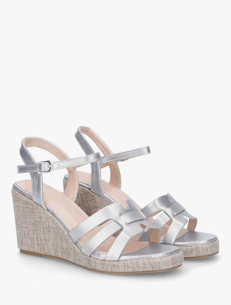 Sandales compensées hautes à brides entrelacées - Argent - 4