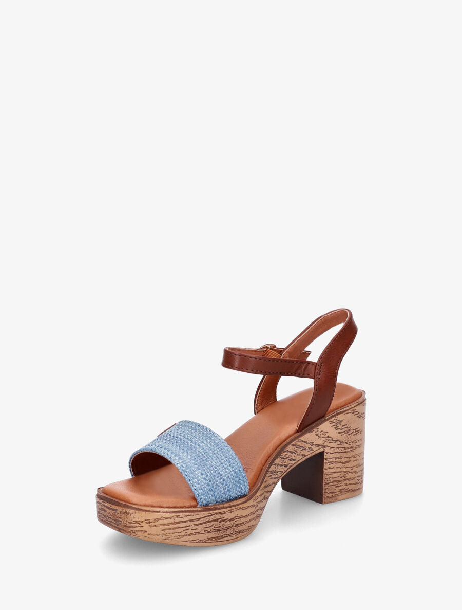Sandales à talon effet bois - Bleu - 3