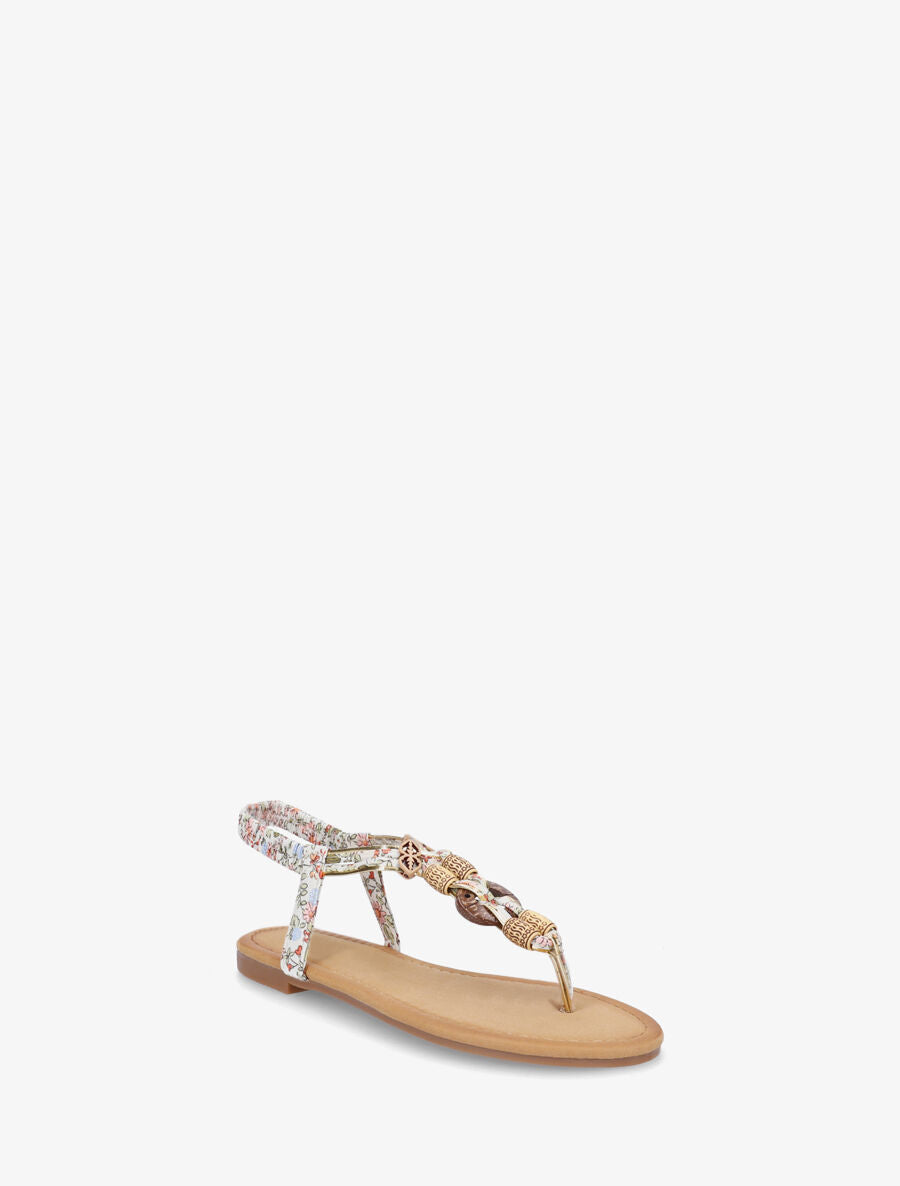 Nu-pieds imprimé fleuri et perles en bois - Blanc - 2