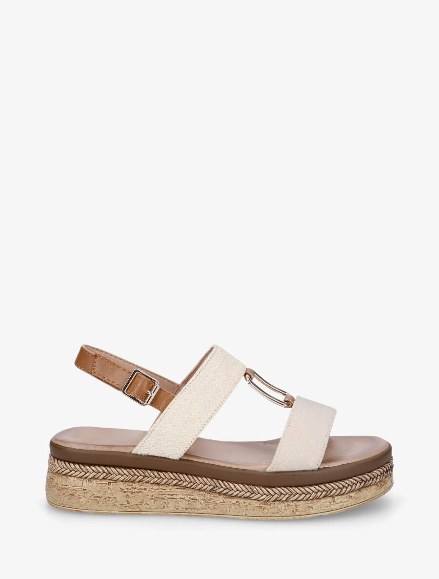Sandales à plateforme bi-matière - Beige - 5