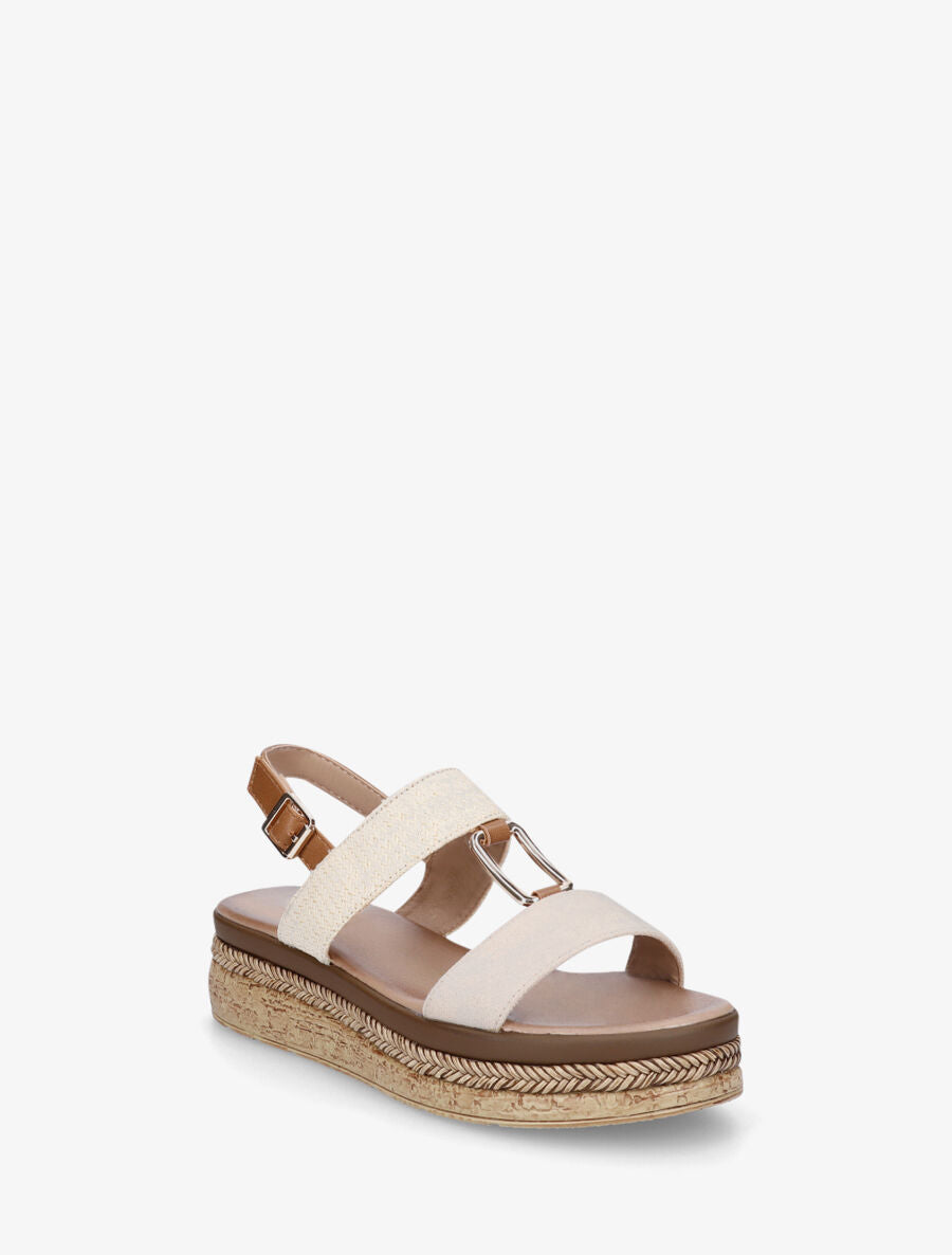 Sandales à plateforme bi-matière - Beige - 2