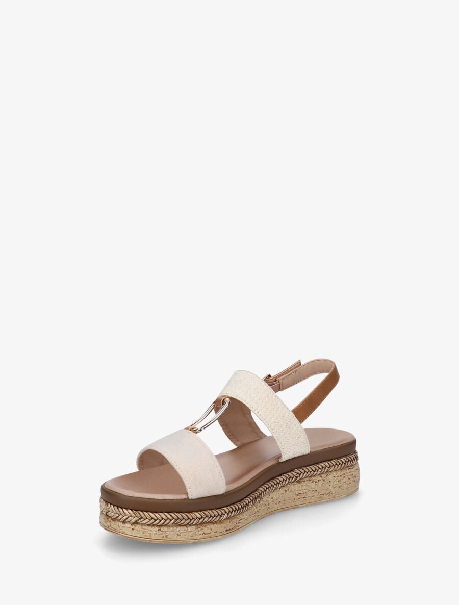 Sandales à plateforme bi-matière - Beige - 3