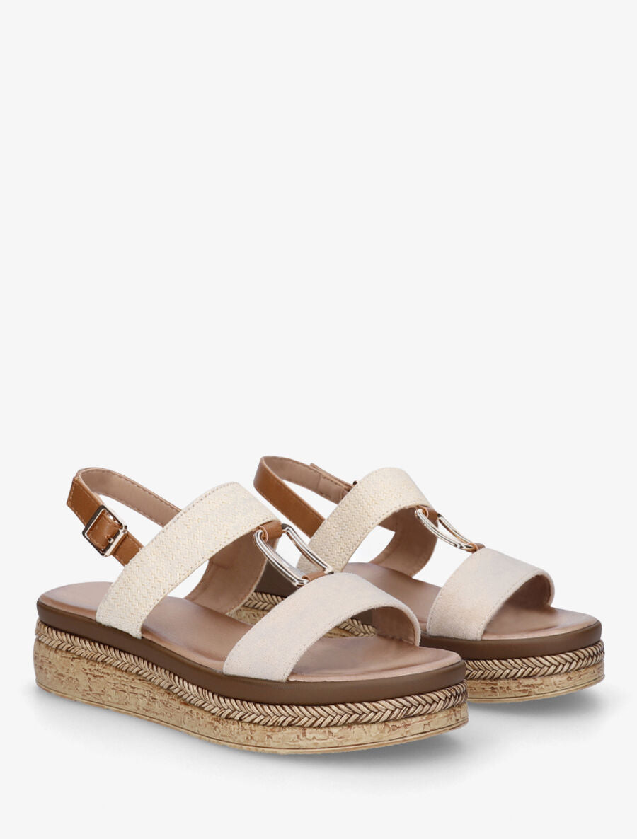 Sandales à plateforme bi-matière - Beige - 4
