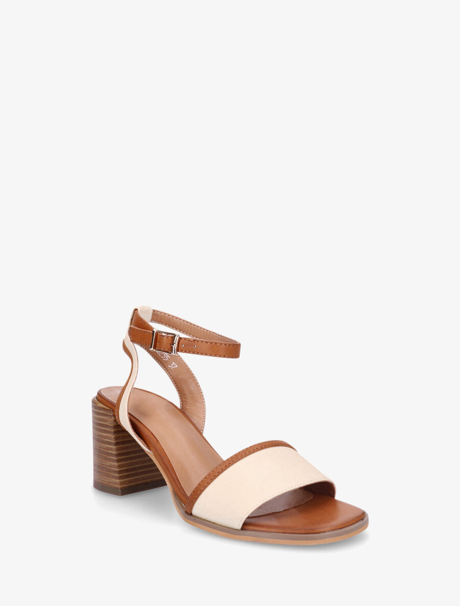 Sandales à talon en tissu effet denim - Beige - 2