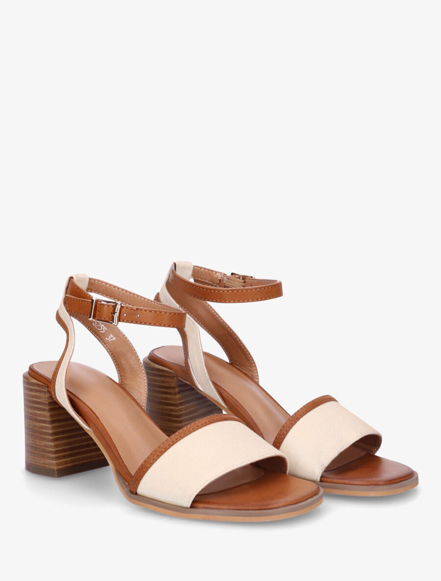 Sandales à talon en tissu effet denim - Beige - 4