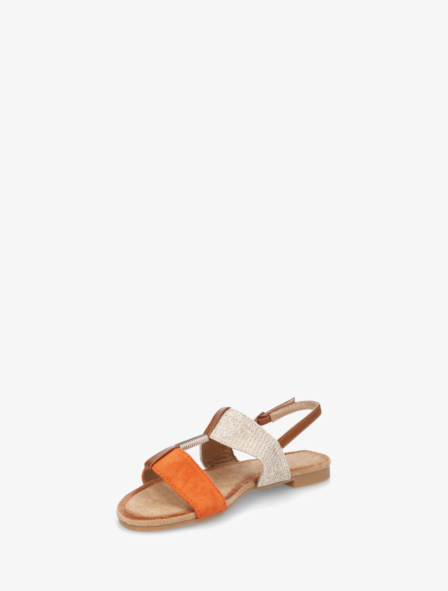 Nu-pieds à brides bimatière et empiècement métal - Orange - 3