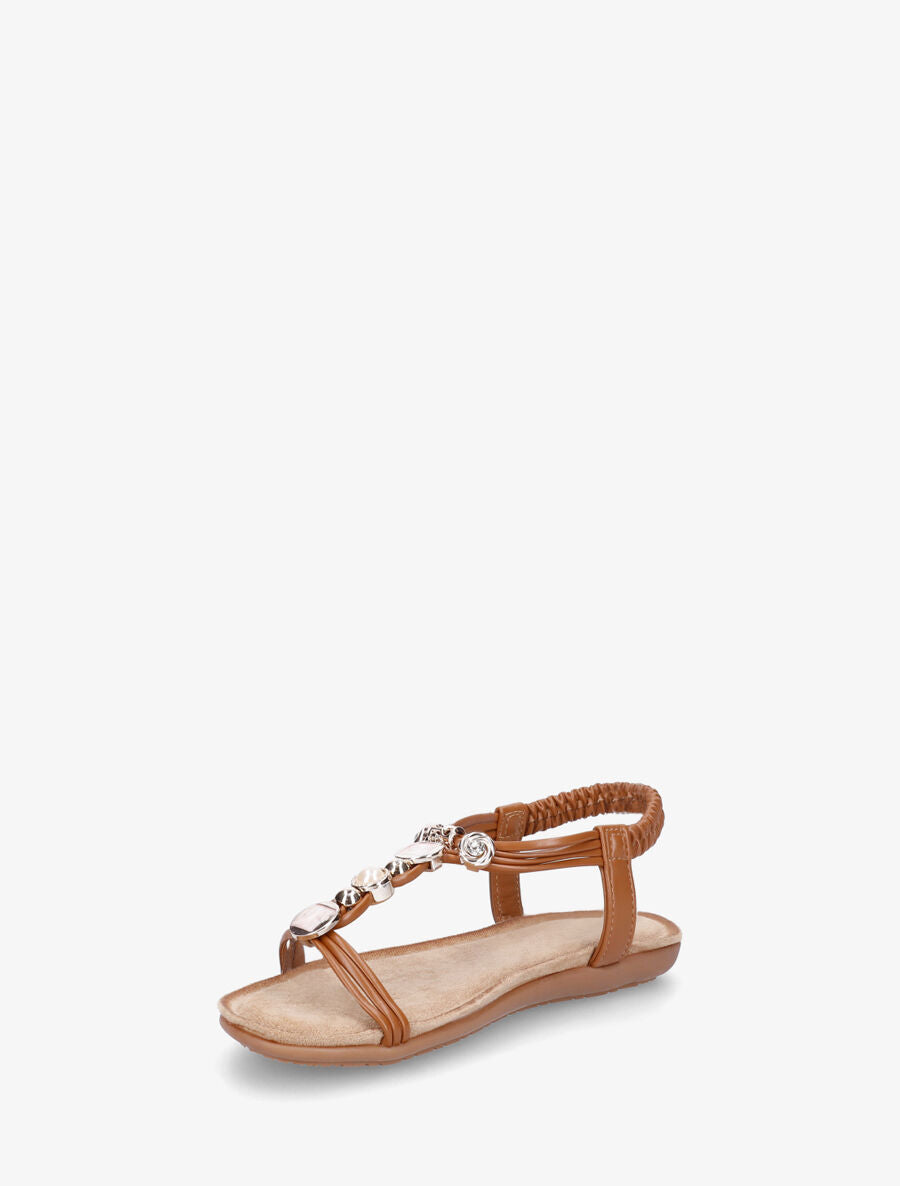 Nu-pieds à empiècement strass et bijoux - Camel - 3