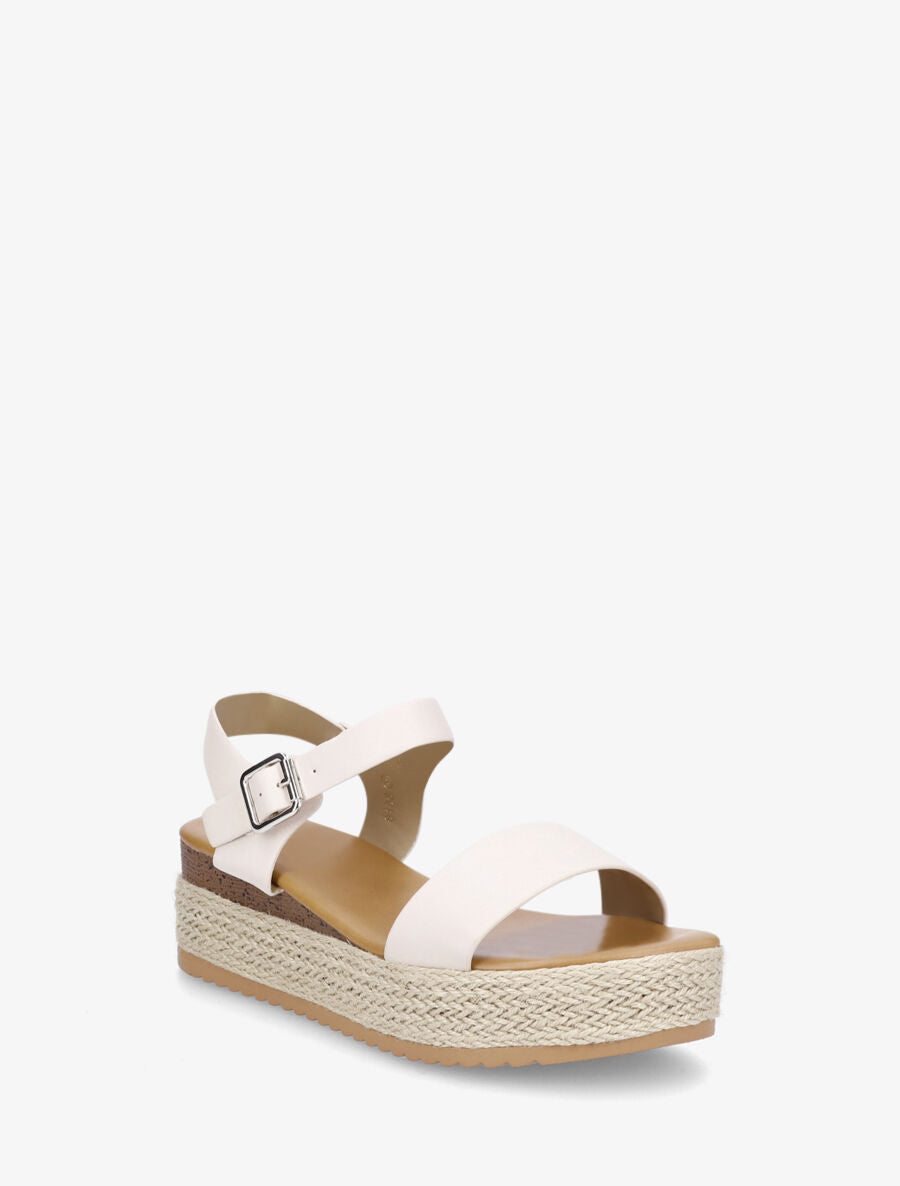 Sandales compensées à brides en simili - Beige - 2