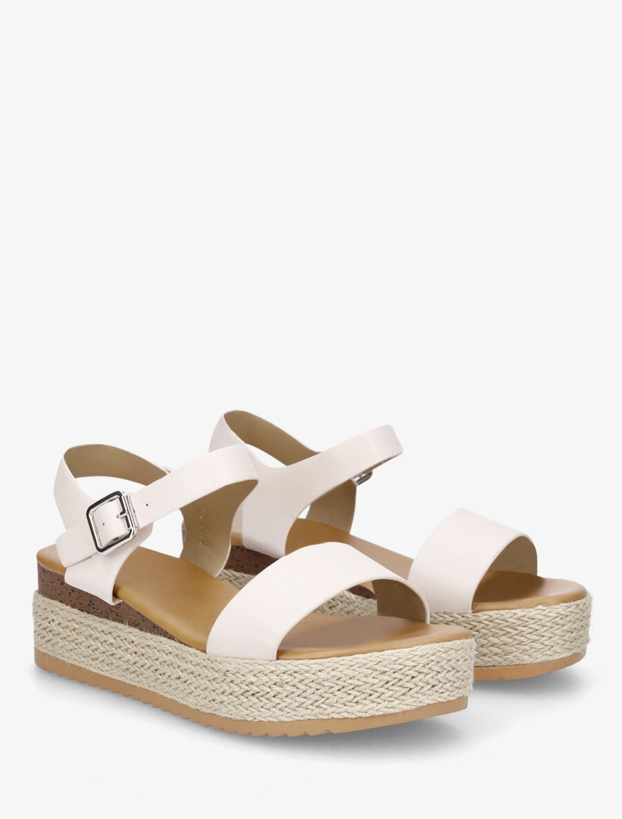 Sandales compensées à brides en simili - Beige - 4