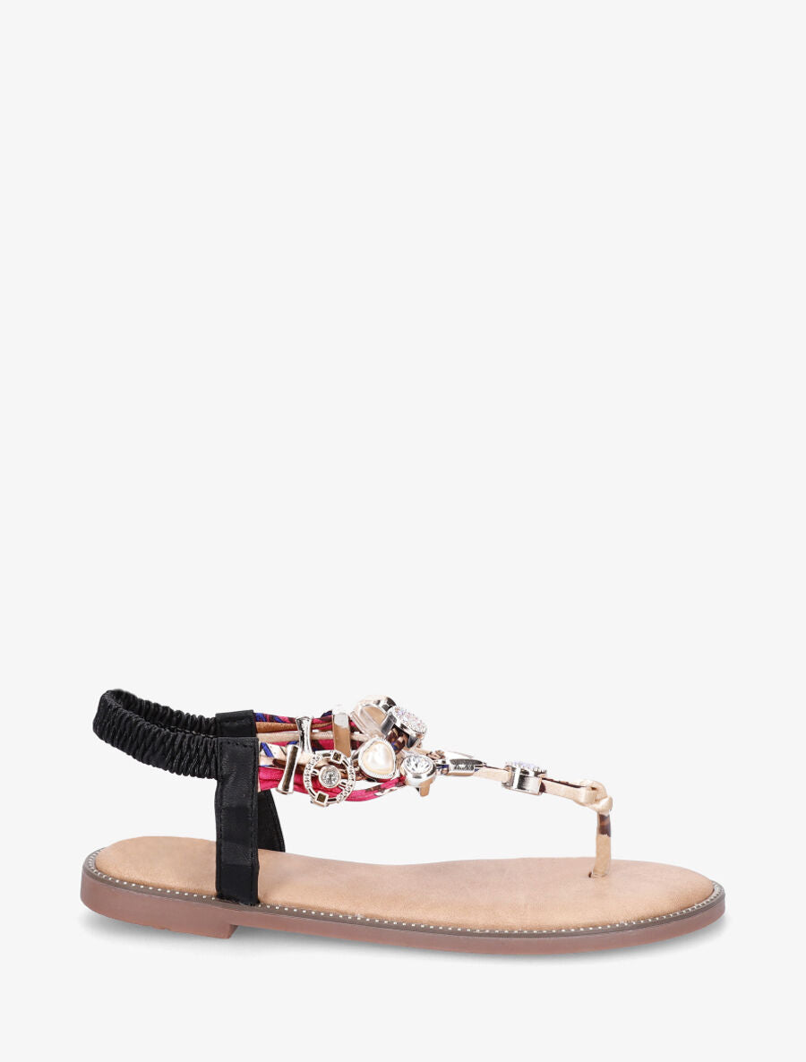 Nu-pieds brides à bijoux et pierres - Noir - 1