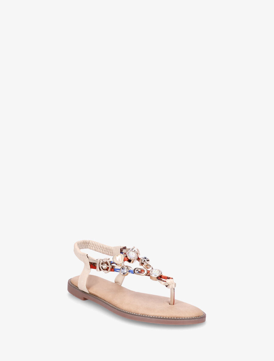 Nu-pieds brides à bijoux et pierres - Beige - 2