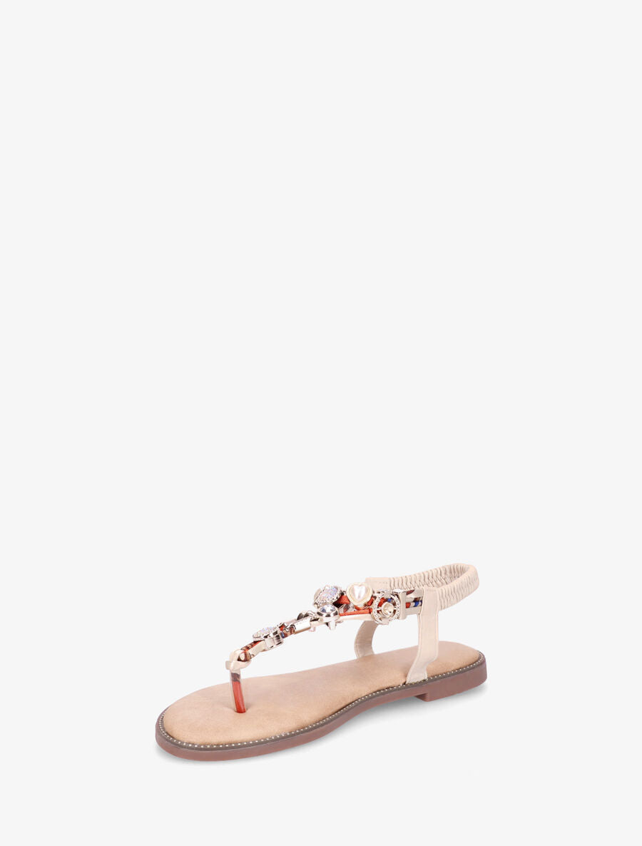 Nu-pieds brides à bijoux et pierres - Beige - 3