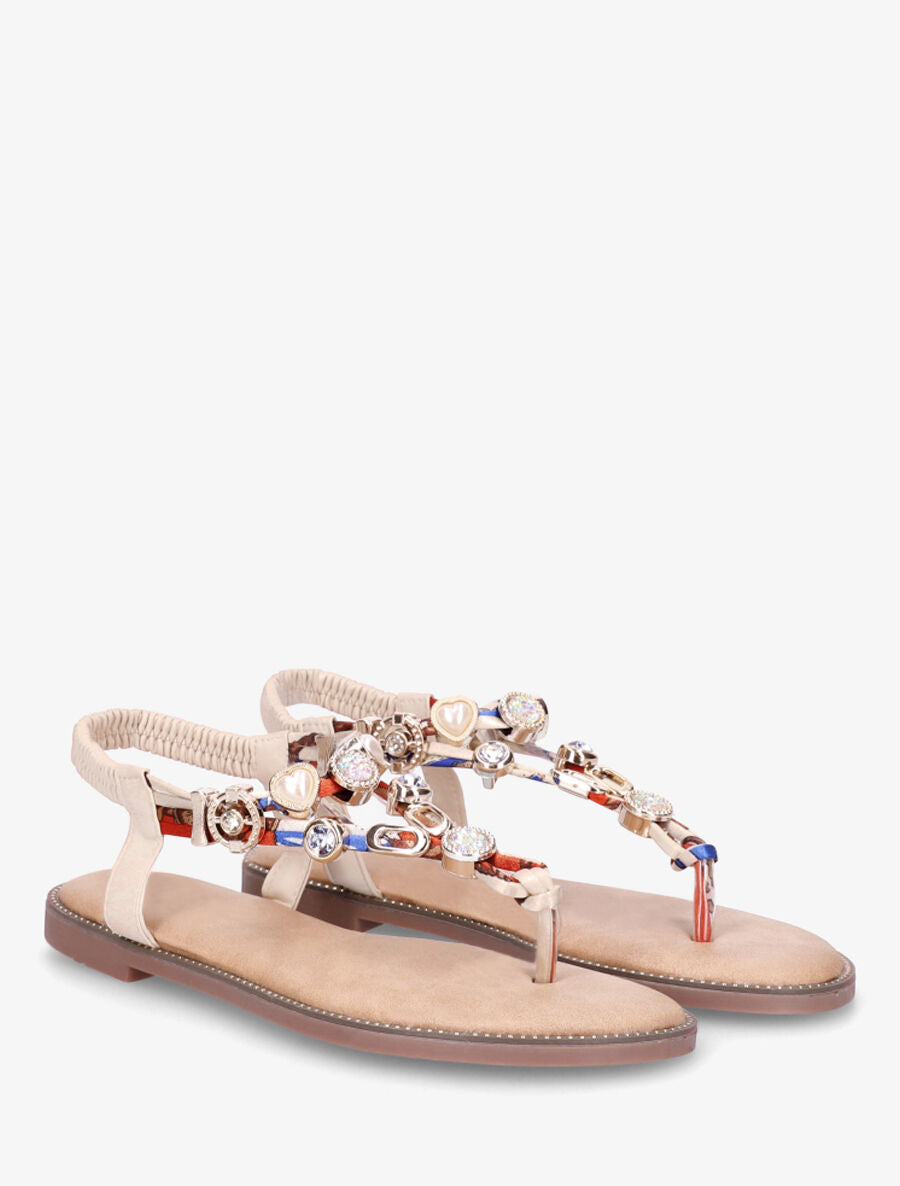 Nu-pieds brides à bijoux et pierres - Beige - 4