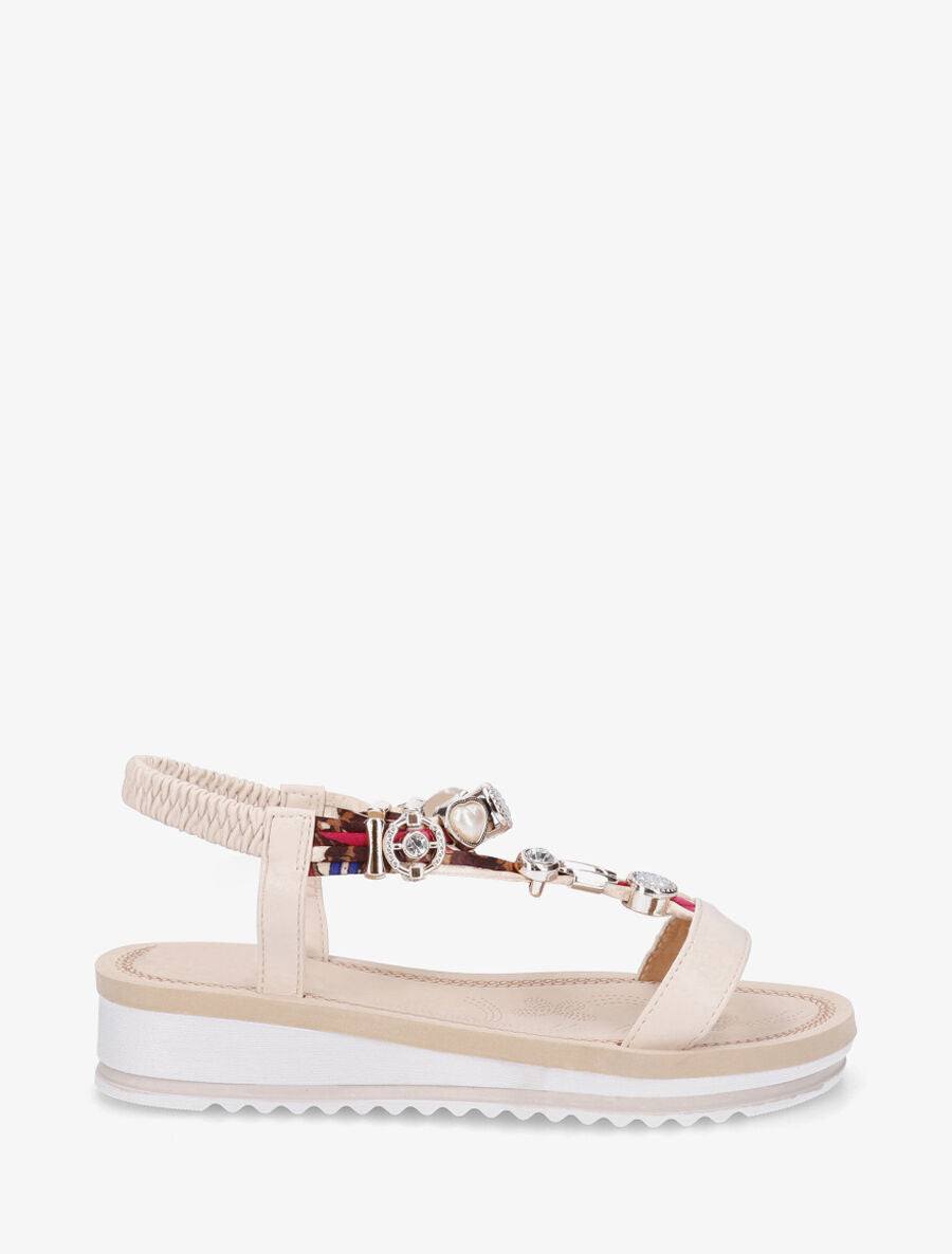 Nu-pieds bride en T à bijoux - Beige - 1