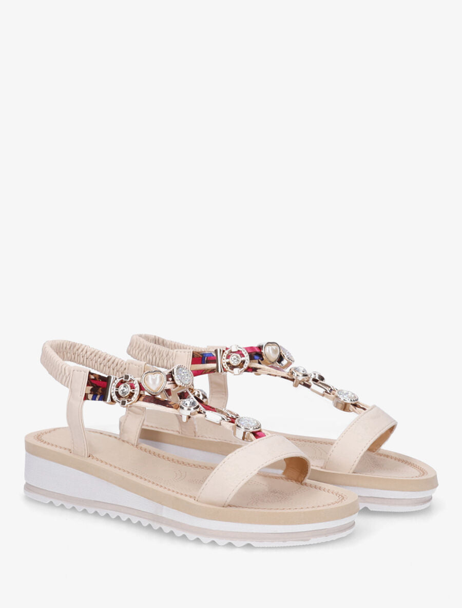 Nu-pieds bride en T à bijoux - Beige - 4