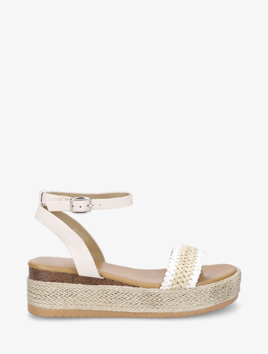 Sandales compensées bi-matière - Beige - 1