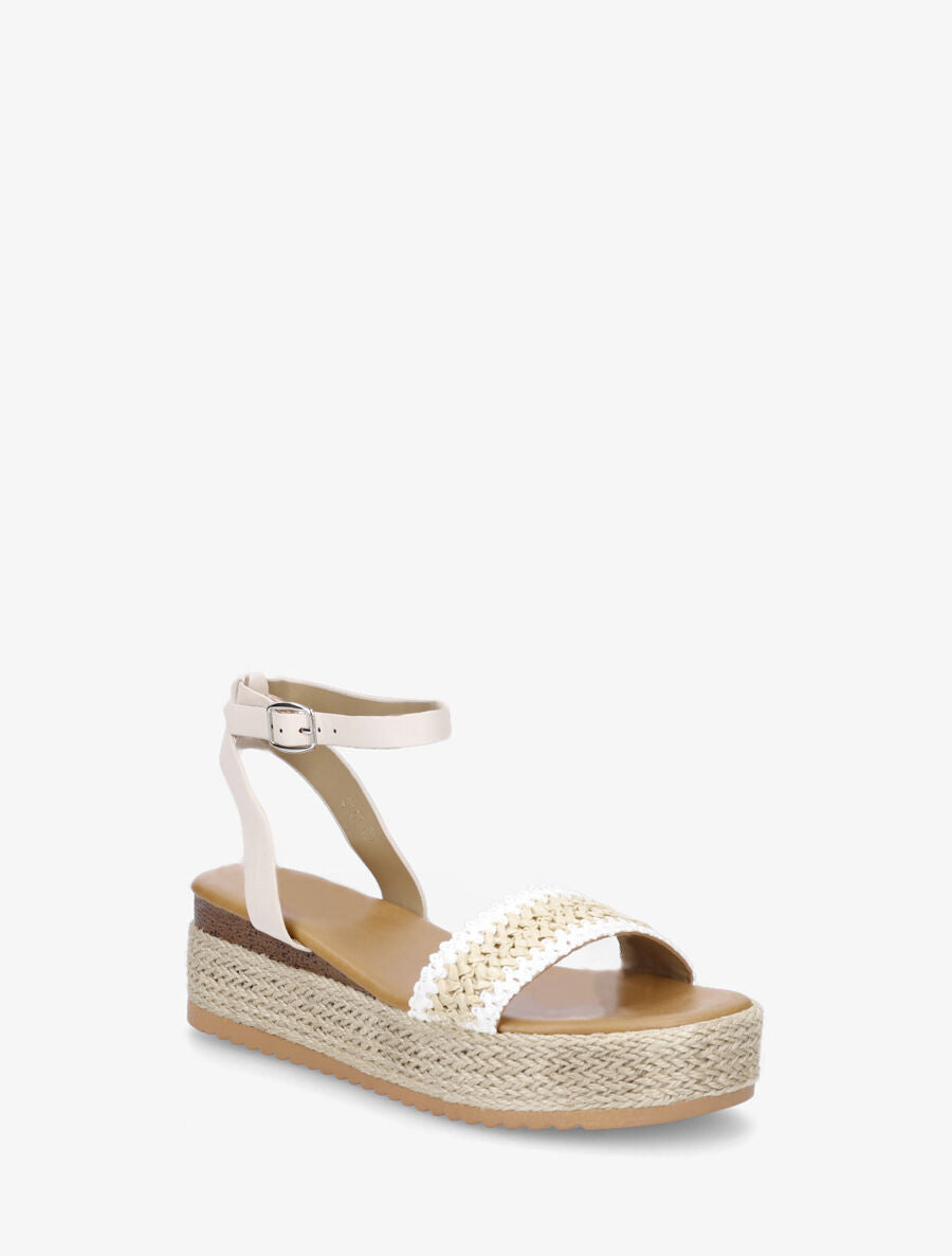 Sandales compensées bi-matière - Beige - 2