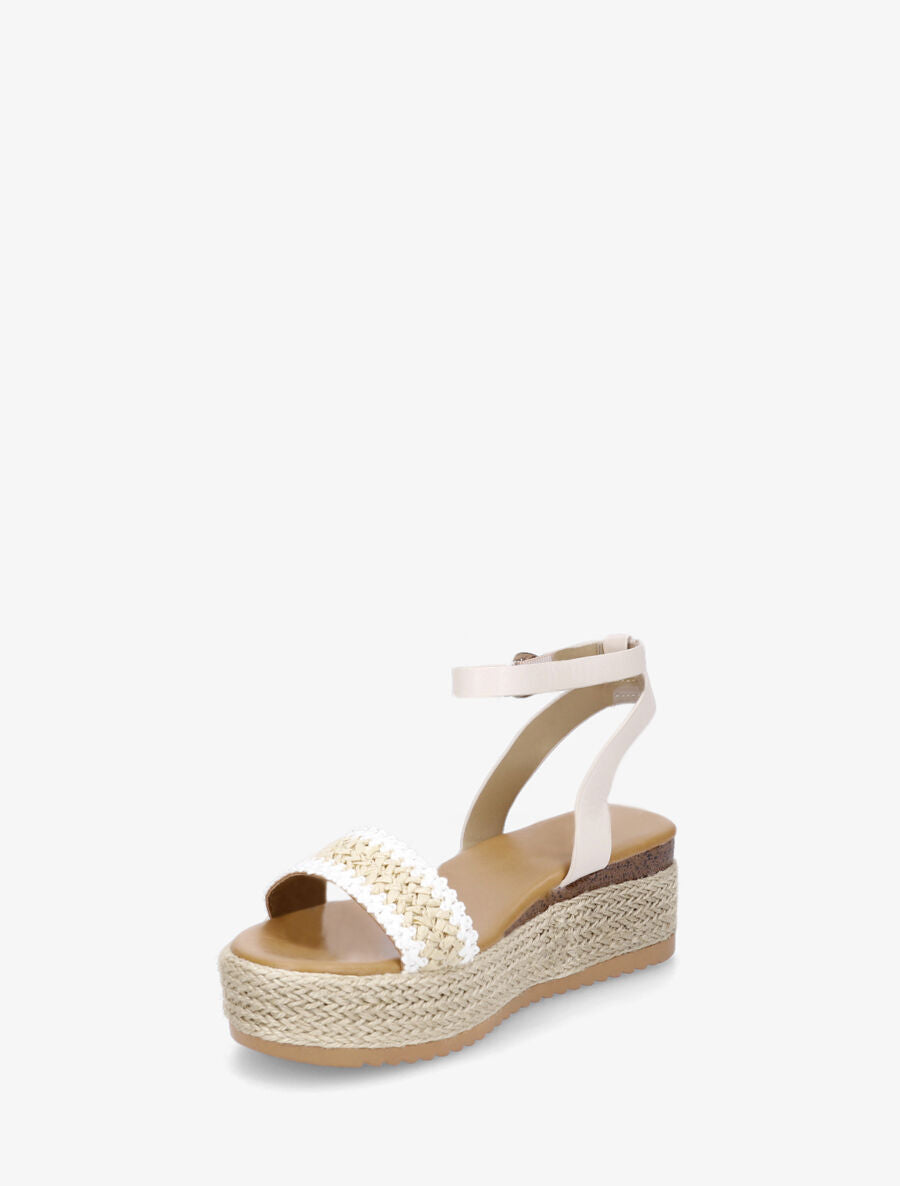 Sandales compensées bi-matière - Beige - 3