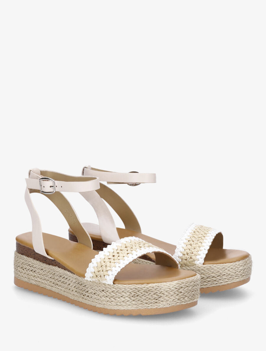 Sandales compensées bi-matière - Beige - 4