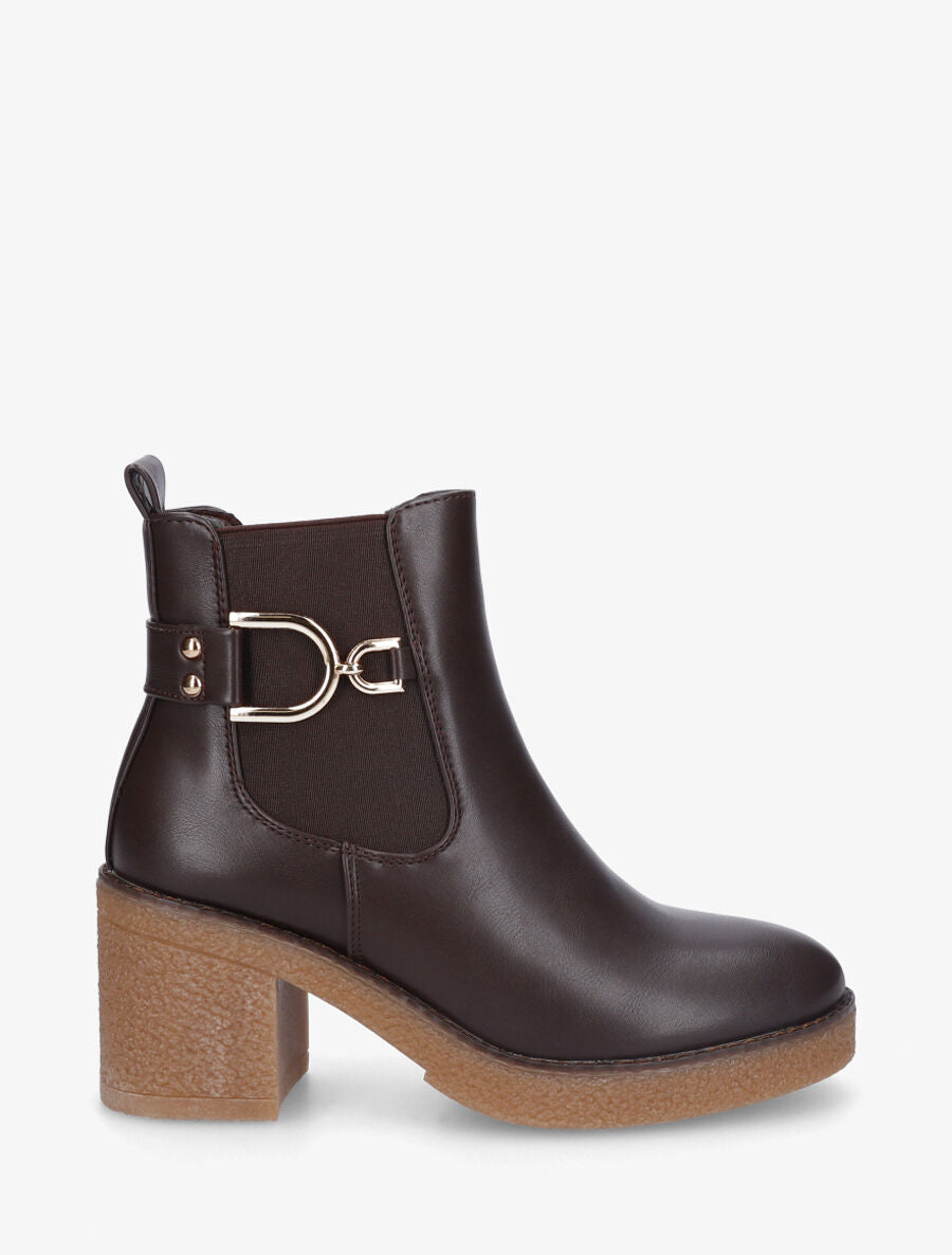 Bottines en simili à talon épais - Marron - 1