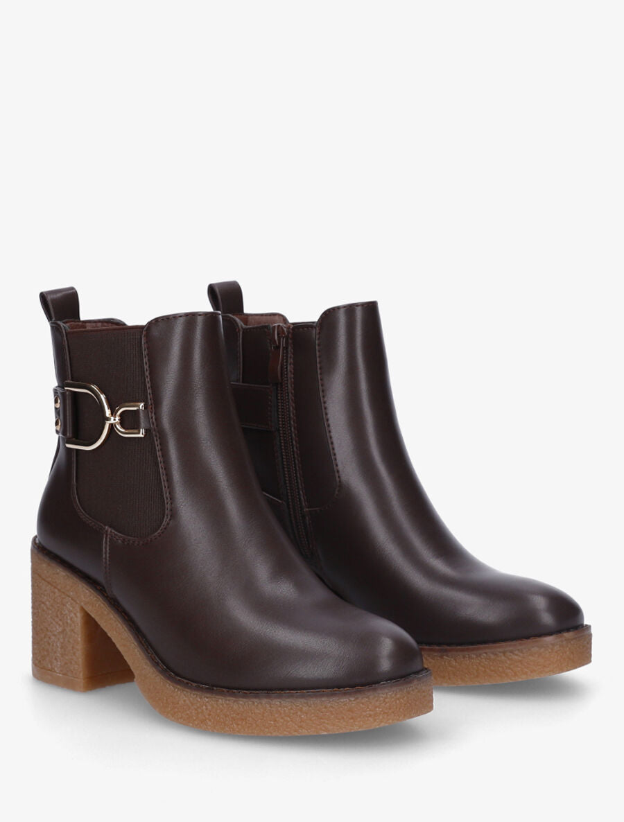 Bottines en simili à talon épais - Marron - 4