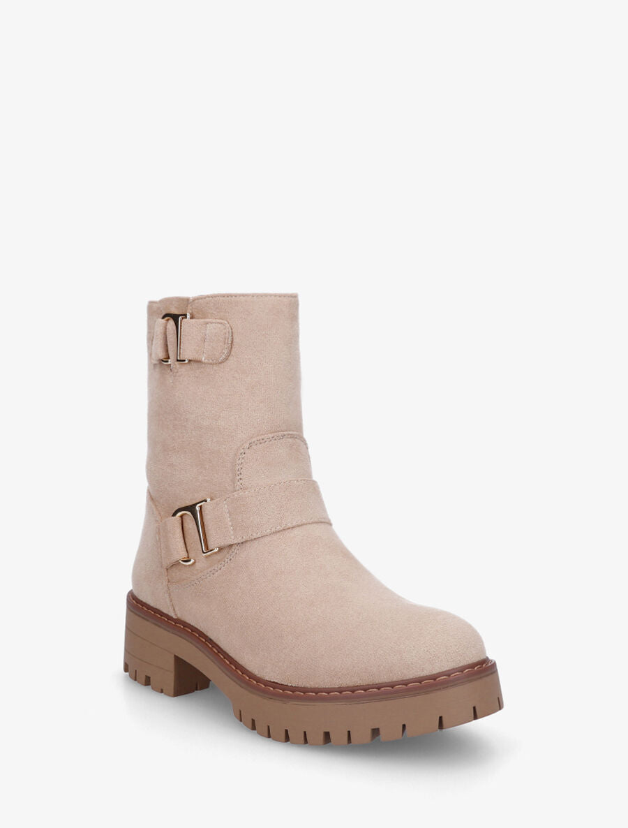 Bottines en suédine à ceinturons - Beige - 2