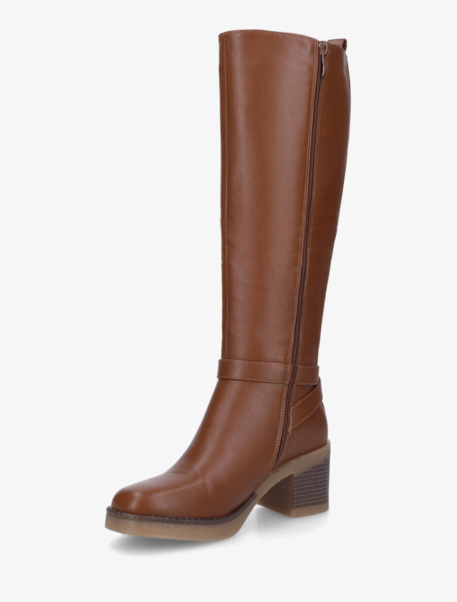 Bottes classiques en simili et talon - Camel - 3