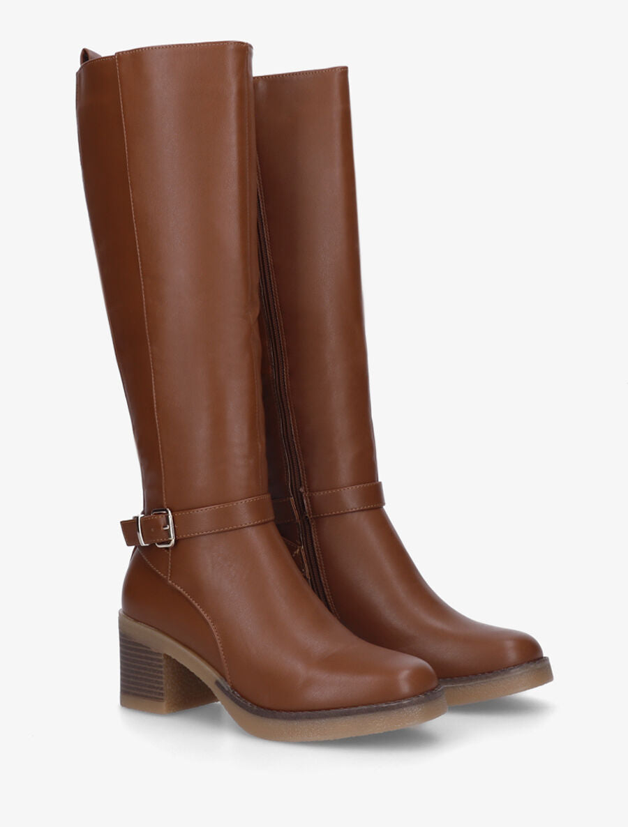 Bottes classiques en simili et talon - Camel - 4