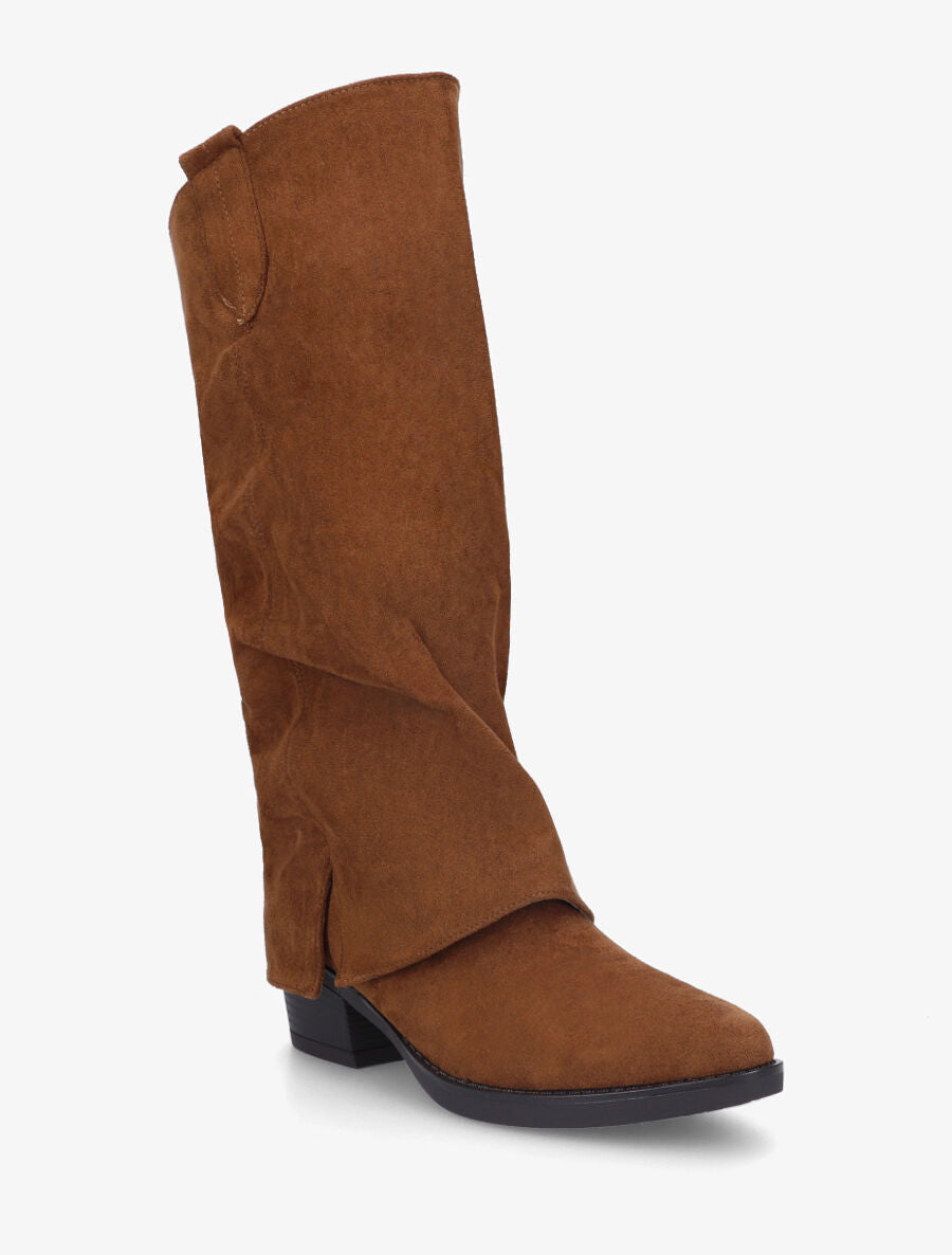 Bottes en suédine à revers - Camel - 2