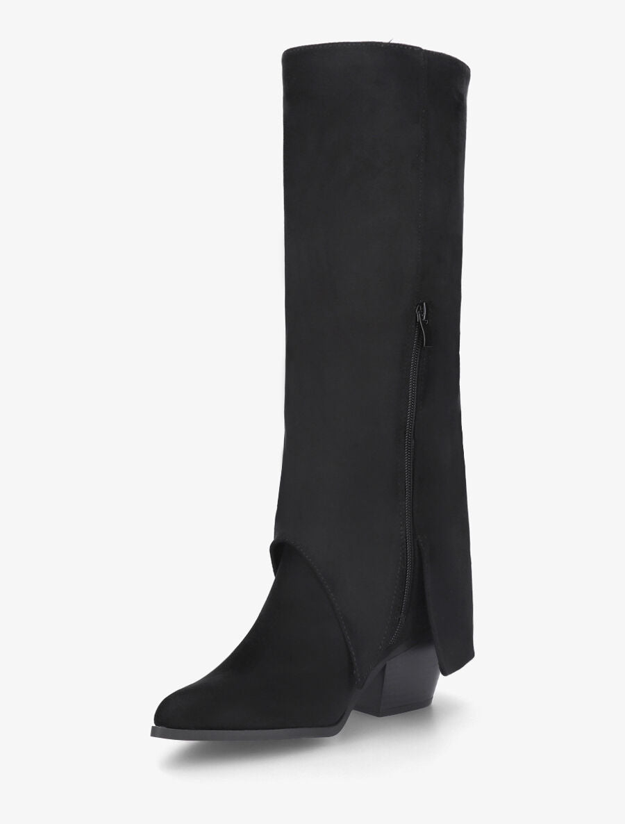 Bottes en suédine à revers et ceinturons - Noir - 3