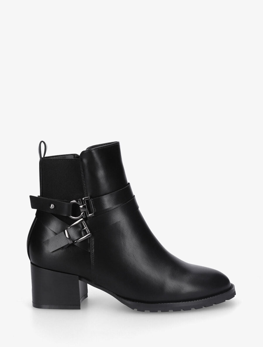 Bottines en simili à ceinturons et bande élastique - Noir - 1