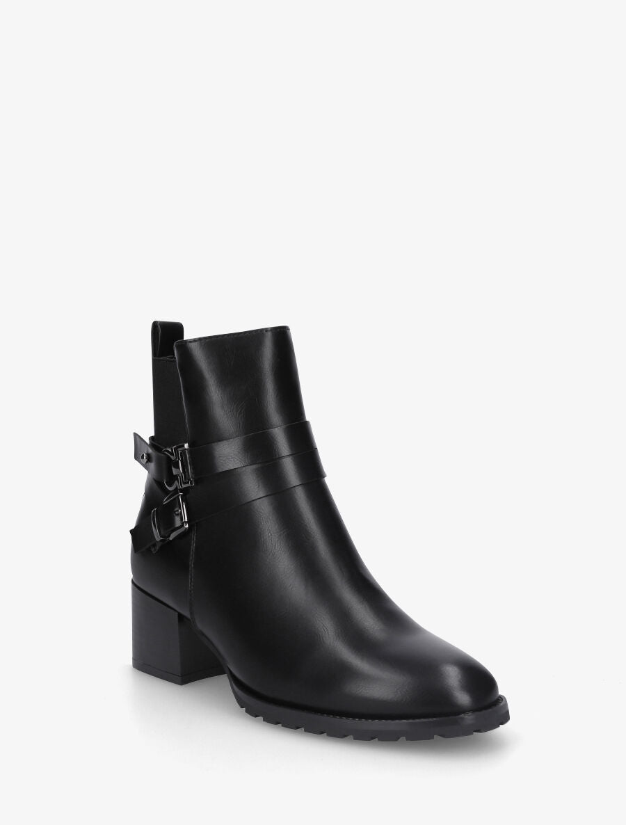 Bottines en simili à ceinturons et bande élastique - Noir - 2