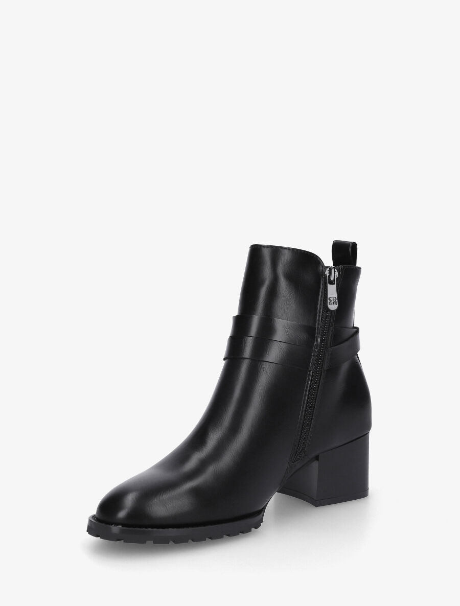 Bottines en simili à ceinturons et bande élastique - Noir - 3