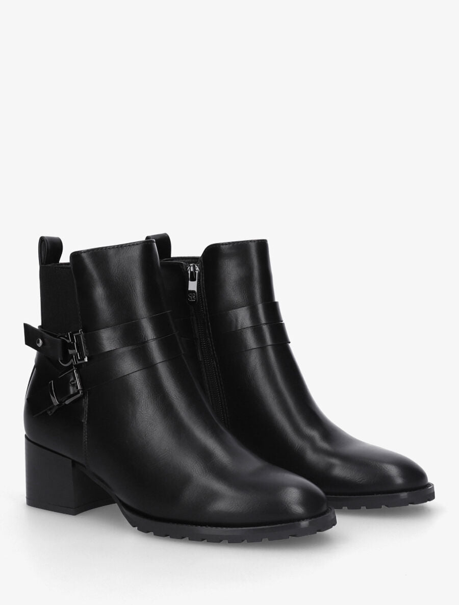 Bottines en simili à ceinturons et bande élastique - Noir - 4