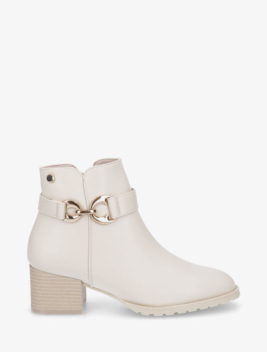 Bottines en simili à talon et boucle - Beige - 5
