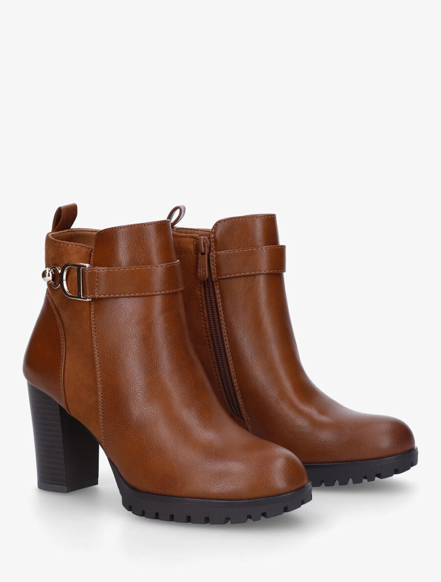 Bottines bimatière à talon haut - Camel - 4