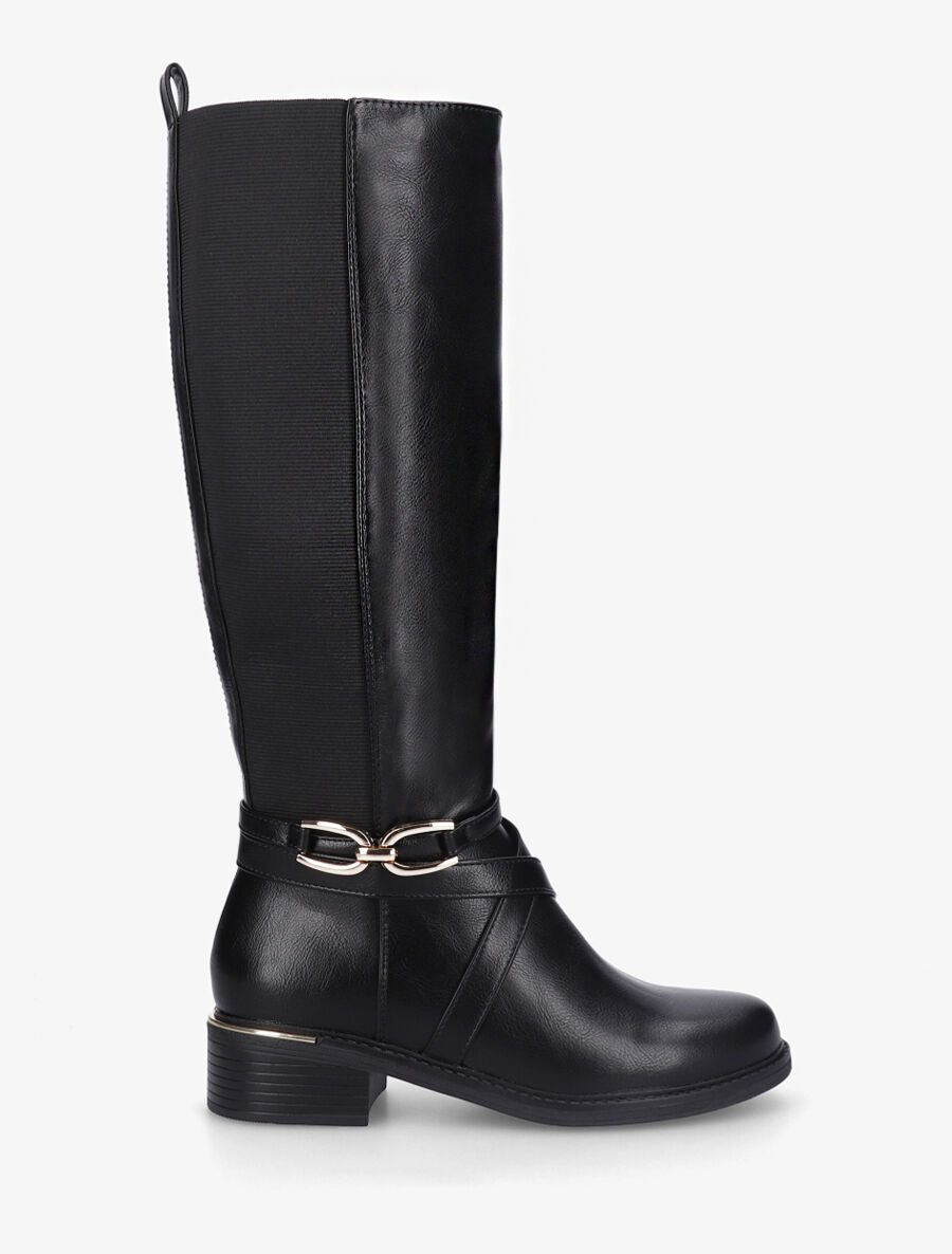 Bottes élastiquées en simili à talon - Noir - 1