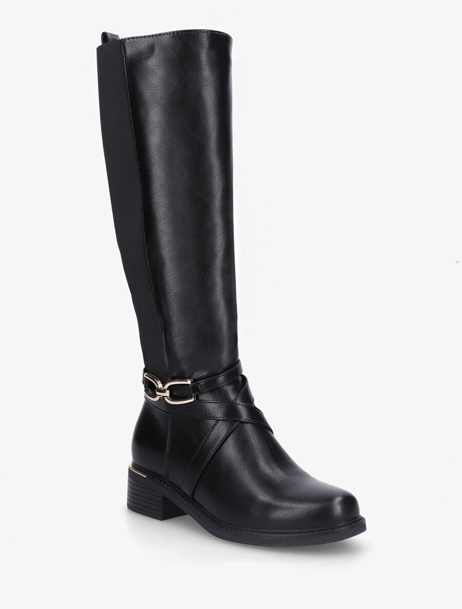Bottes élastiquées en simili à talon - Noir - 2