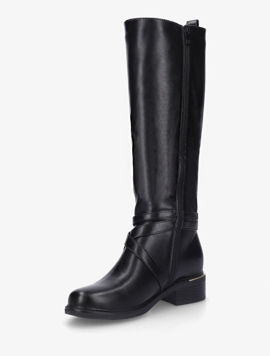 Bottes élastiquées en simili à talon - Noir - 3