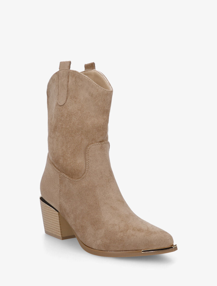 Bottines style santiags en suédine - Taupe - 2