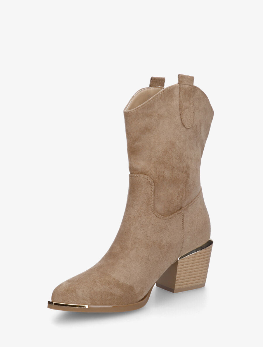 Bottines style santiags en suédine - Taupe - 3