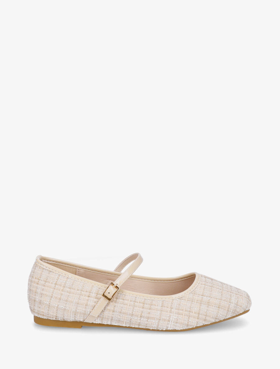 Ballerines effet tweed à bride - Beige - 5