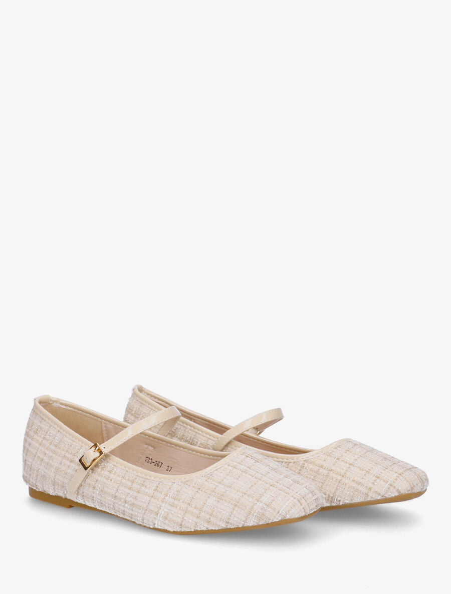 Ballerines effet tweed à bride - Beige - 4