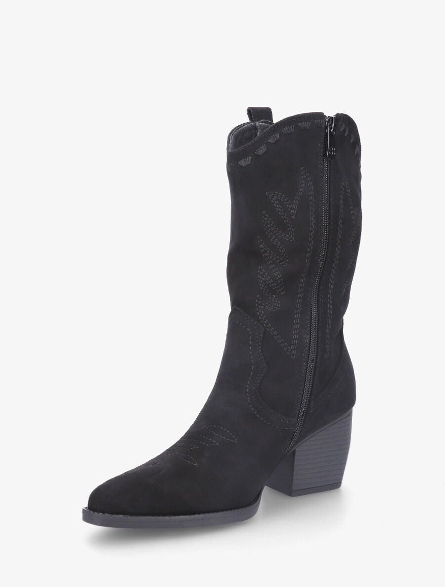 Bottines santiags en suédine à talon - Noir - 3