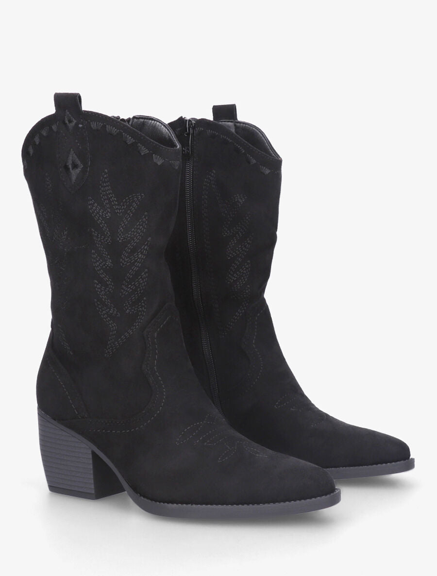 Bottines santiags en suédine à talon - Noir - 4