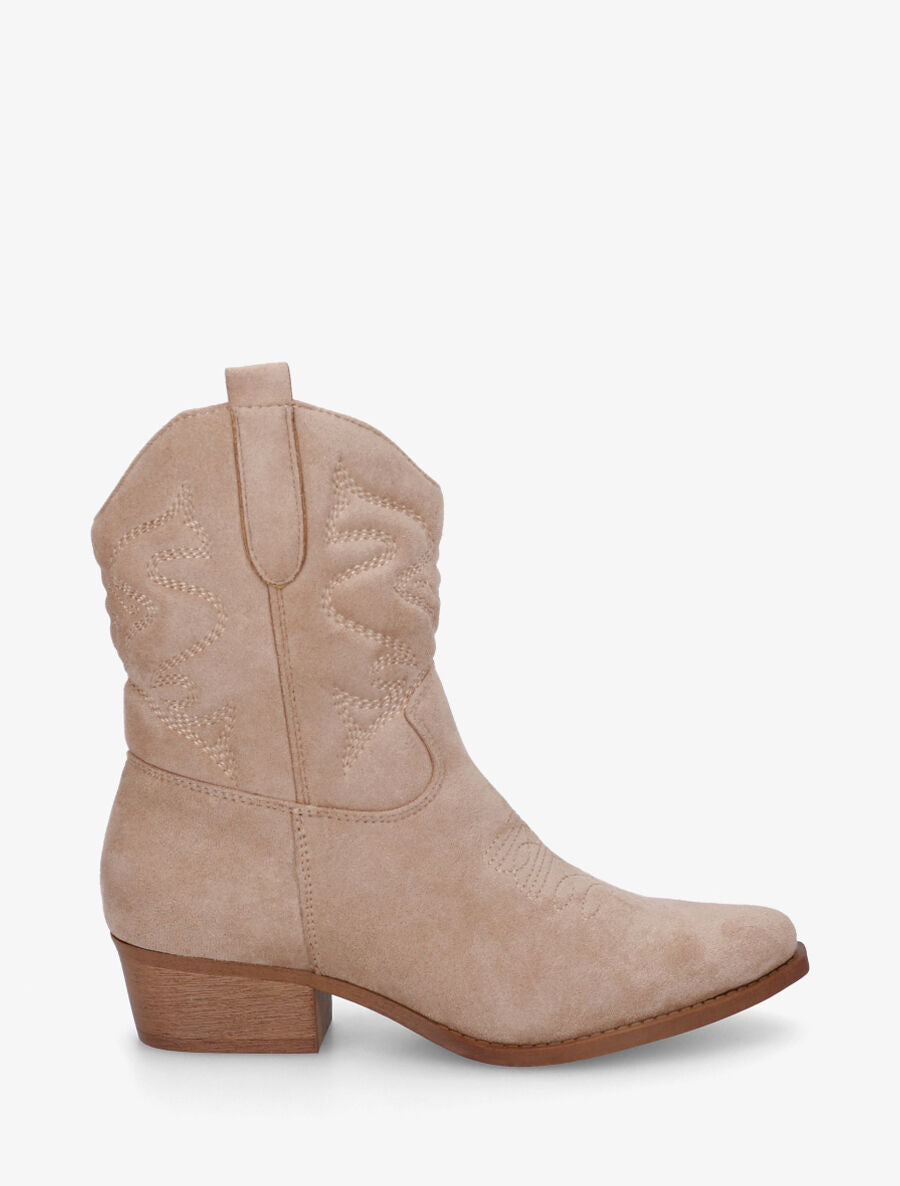 Bottines style santiags en suédine - Taupe - 1