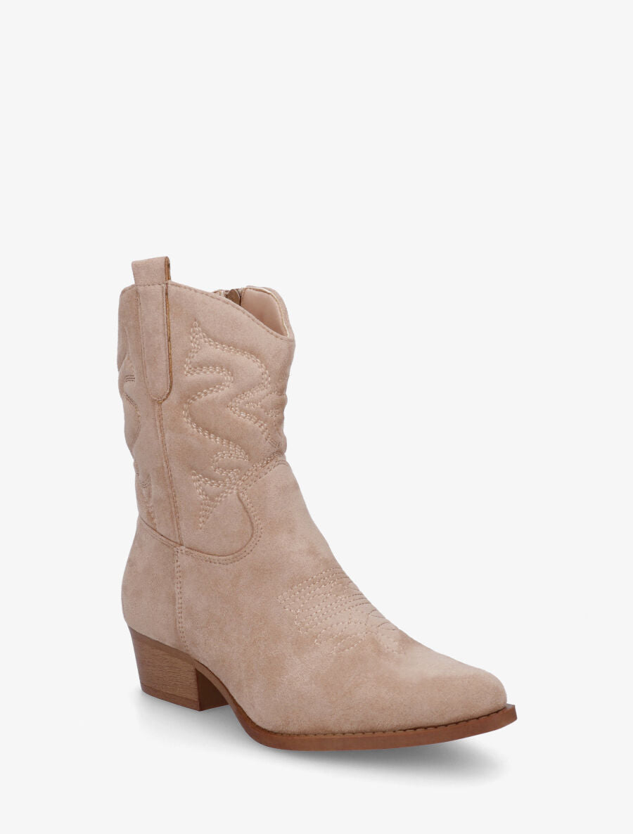 Bottines style santiags en suédine - Taupe - 2