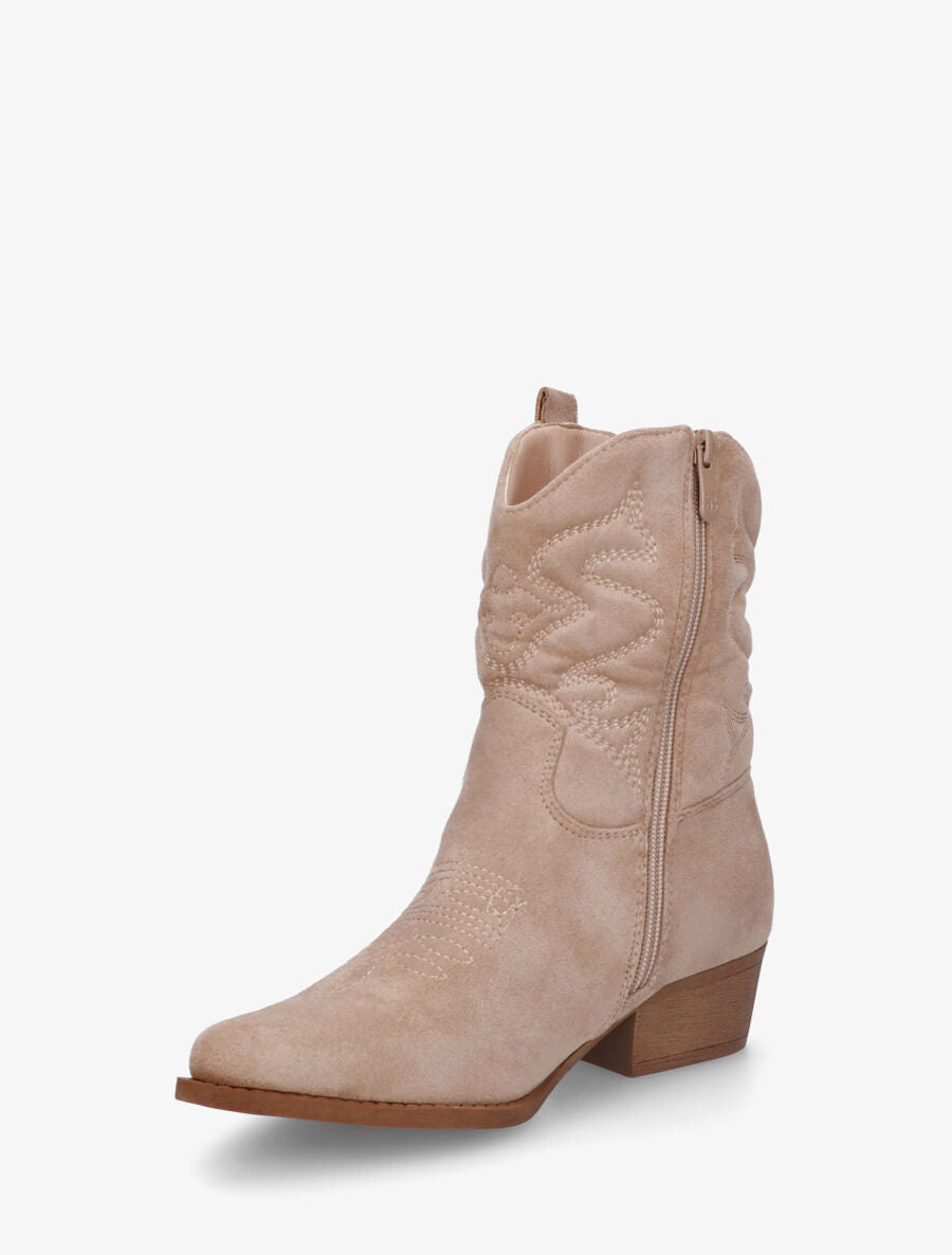 Bottines style santiags en suédine - Taupe - 3